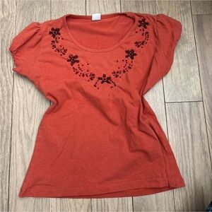 Women's Floral Embroidered Top - Orange
